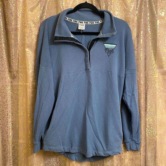 PINK Victoria’s Secret blue/gray pullover sweater, size XS, shoulder logos - Picture 1 of 8